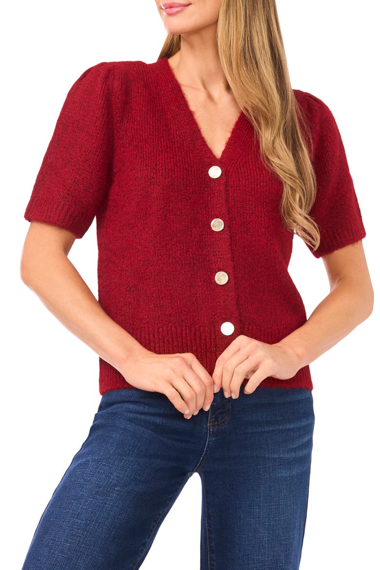 Hairy Puff Sleeve Cardigan, Main, color, BURGUNDY RED