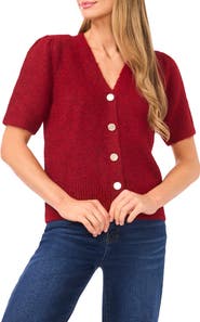 CeCe Hairy Puff Sleeve Cardigan