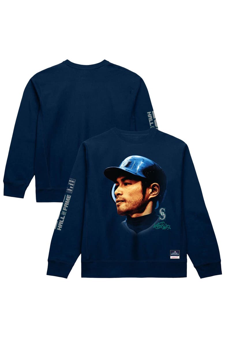 Men's Mitchell & Ness Ichiro Suzuki Navy Seattle Mariners Hall of Fame Sweatshirt, Main, color, Navy