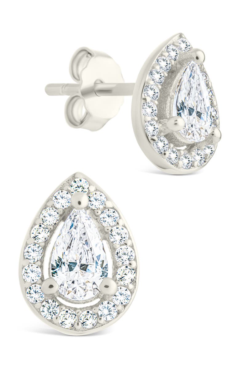 Sterling Forever Pear Cut Cubic Zirconia Halo Stud Earrings, Main, color, Silver