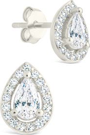Sterling Forever Pear Cut Cubic Zirconia Halo Stud Earrings