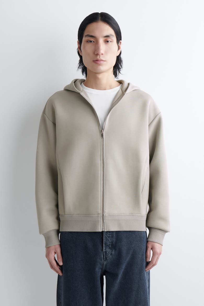 Cotton-Piqué Zip-Up Hoodie, Main, color, BEIGE