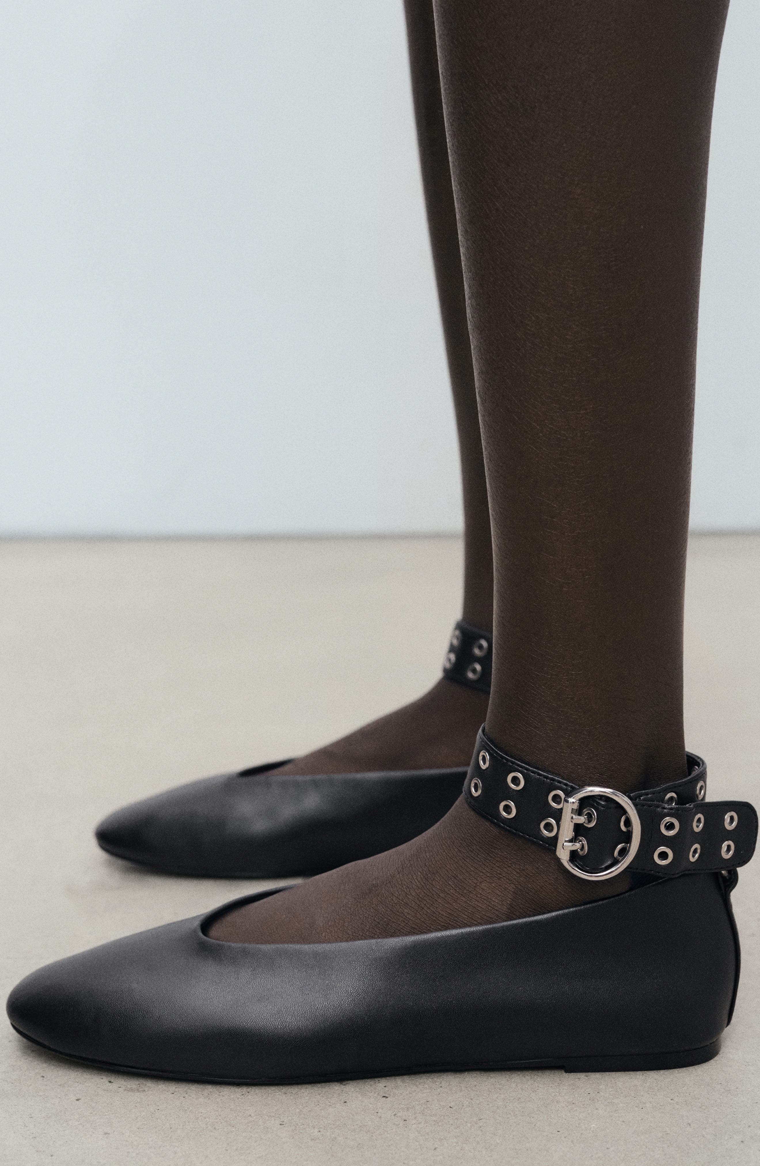 MANGO Ankle Strap Ballet Flat, Alternate, color, Black