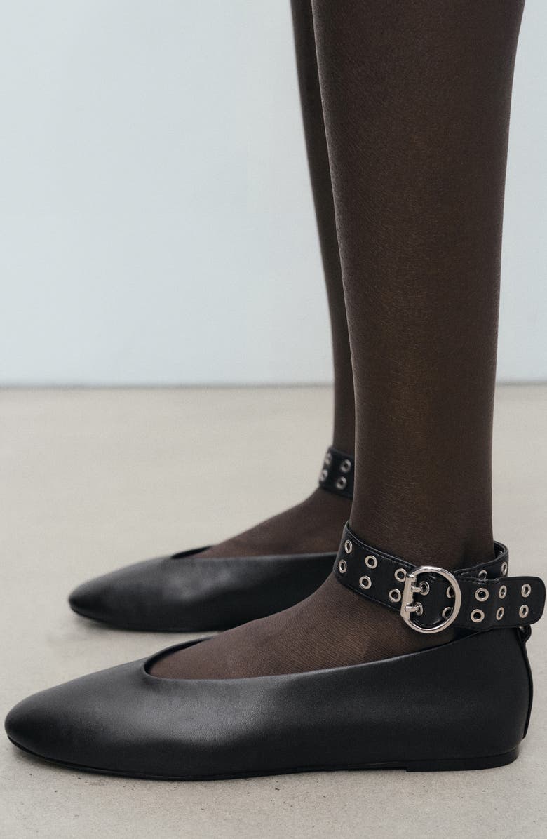 MANGO Ankle Strap Ballet Flat, Alternate, color, Black