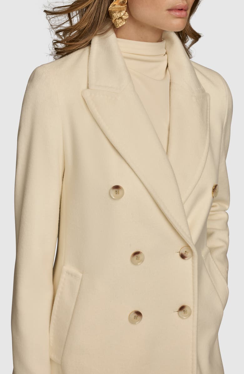 Donna Karan New York Tailored Double Breasted Wool Blend Coat, Alternate, color, Ivory