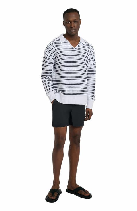 Cotton Linen Textured Long Sleeve Polo