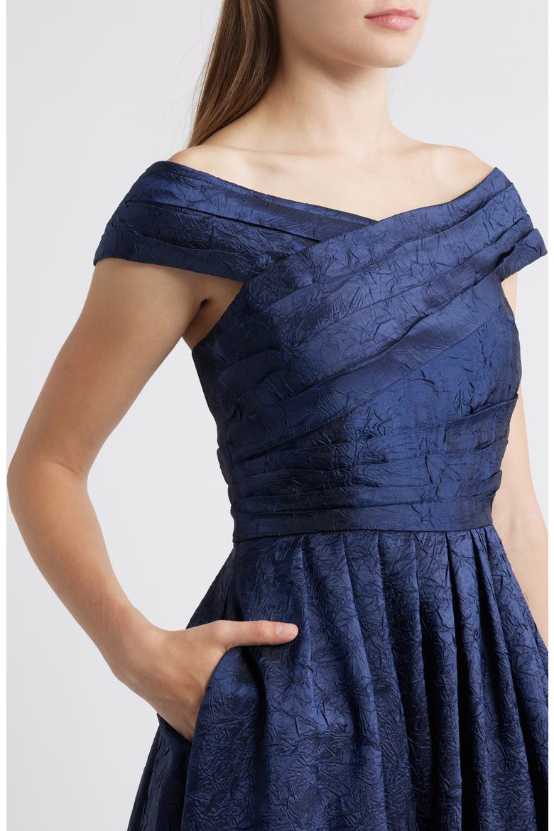 Crushed Taffeta Off the Shoulder Cocktail Dress, Alternate, color, NAVY