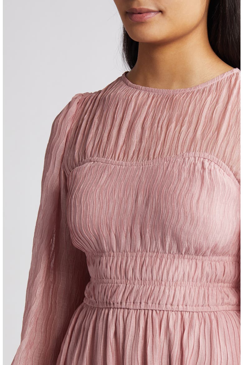 Shirred Long Sleeve Midi Dress, Alternate, color, BLUSH