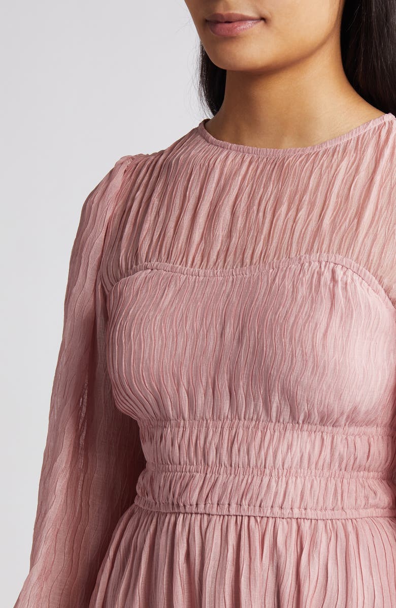 ZOE AND CLAIRE Shirred Long Sleeve Midi Dress, Alternate, color,