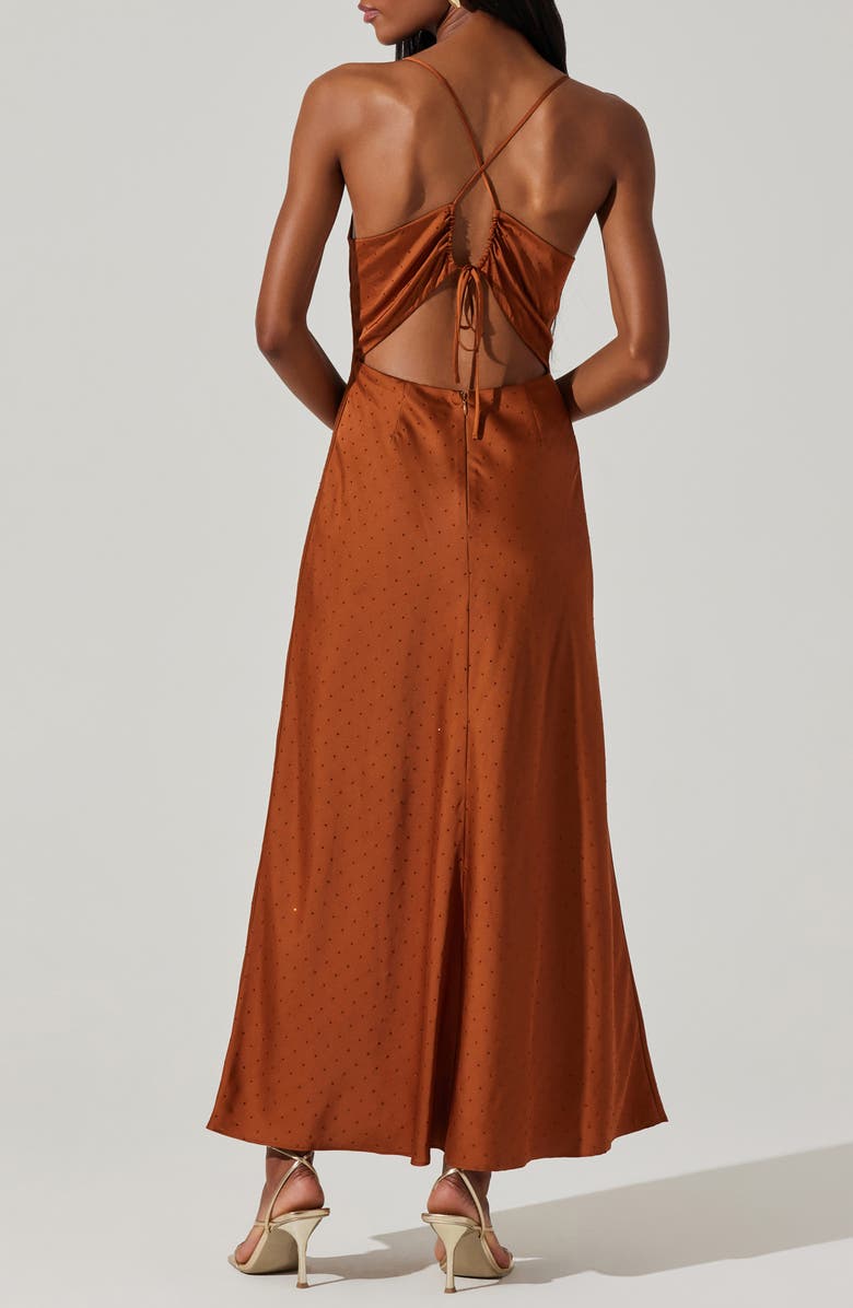 ASTR the Label Bonney Rhinestone Embelished Satin Maxi Dress, Alternate, color, Copper