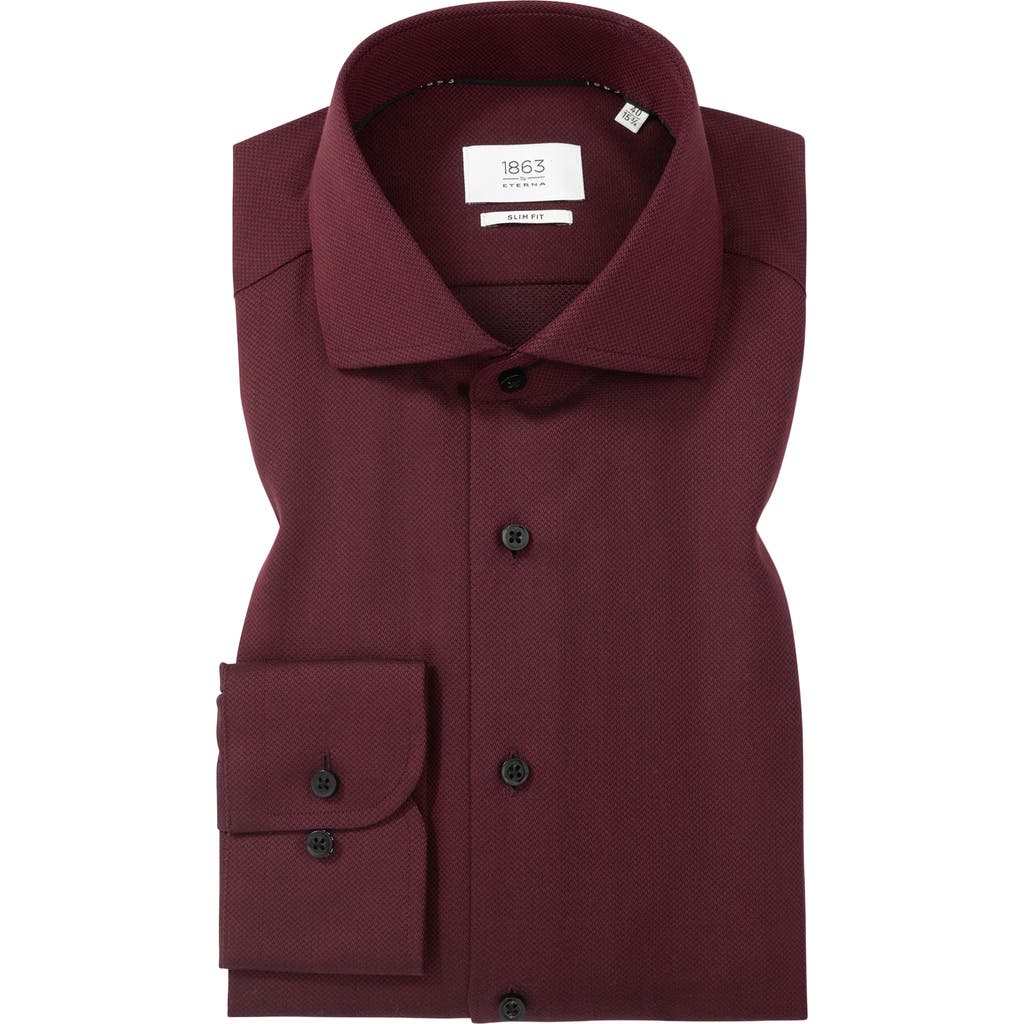 1863 By Eterna Slim Fit Solid Non-iron Cotton Dobby Dress Shirt In Brown