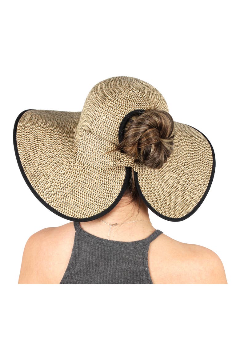 DAVID AND YOUNG Marled Straw Ponytail Floppy Hat, Alternate, color, BLACK