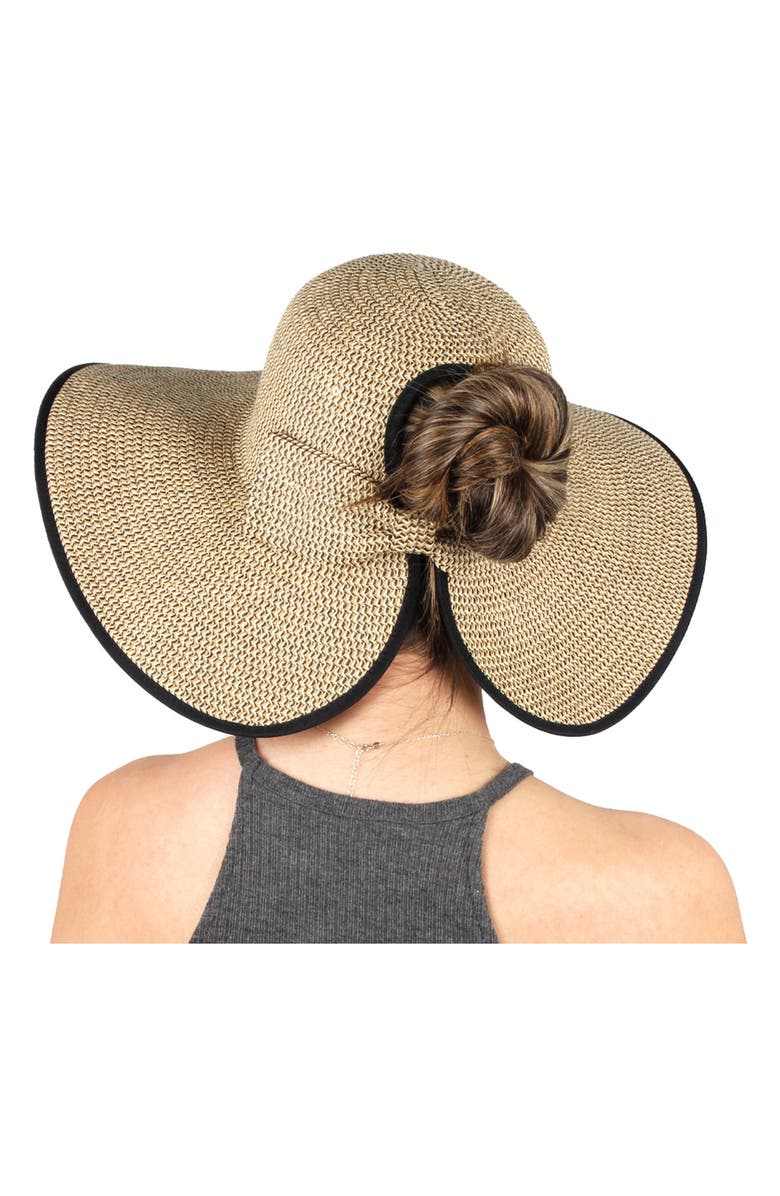 David & Young DAVID AND YOUNG Marled Straw Ponytail Floppy Hat, Alternate, color, Black