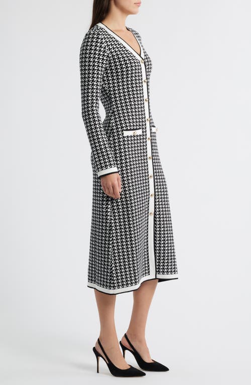 Zoe And Claire Houndstooth Long Sleeve Sweater Dress In Multi