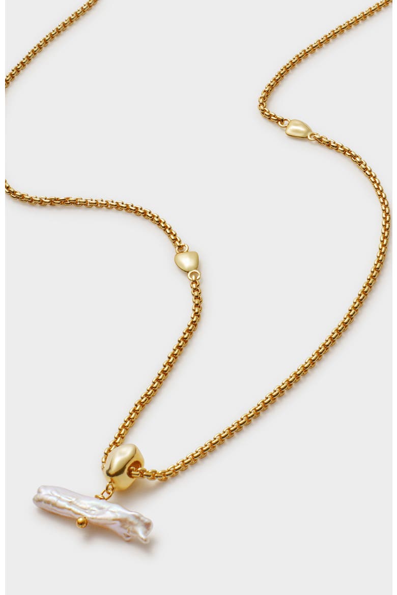 Sol Pearl T-Bar Necklace, Alternate, color, Gold