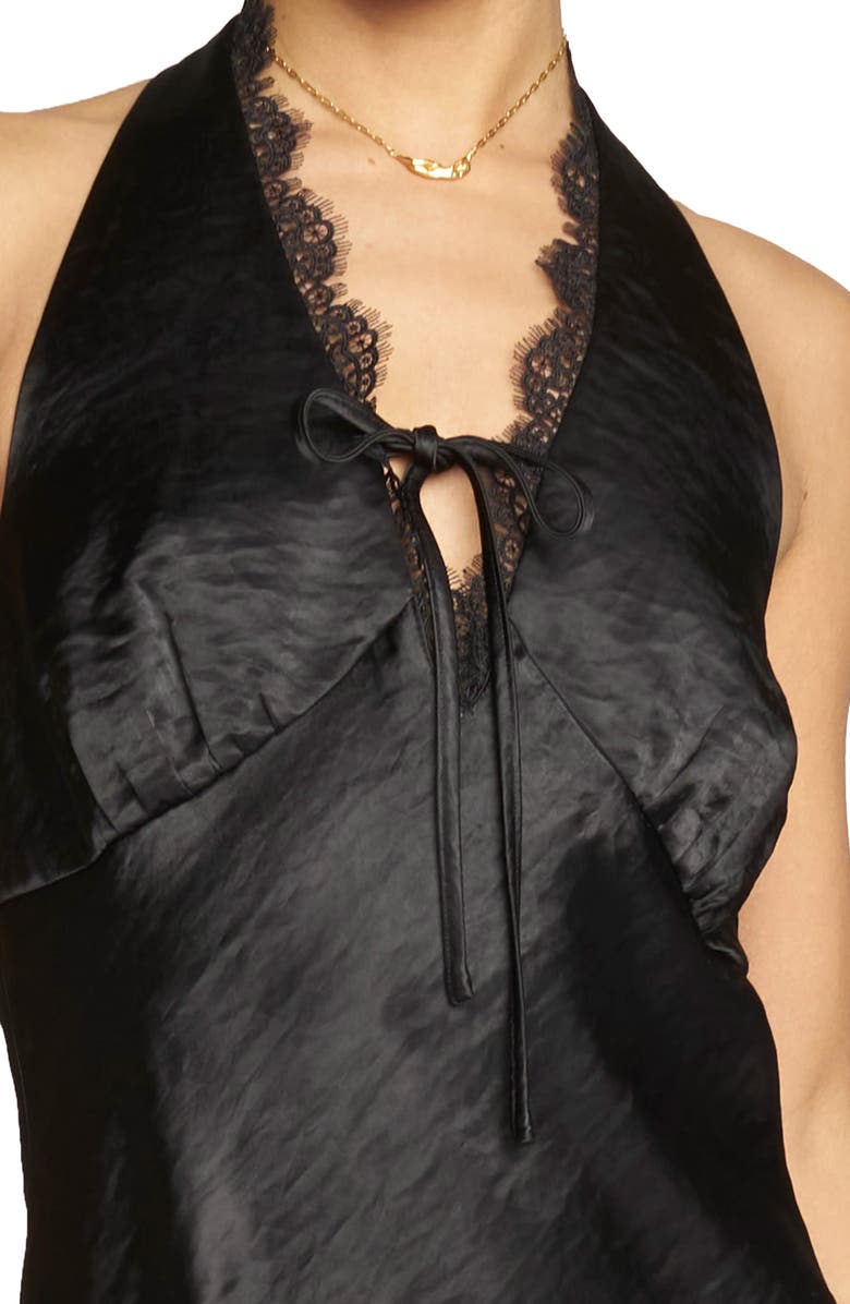 Know One Cares Lace Trim Satin Halter Slipdress, Alternate, color, 