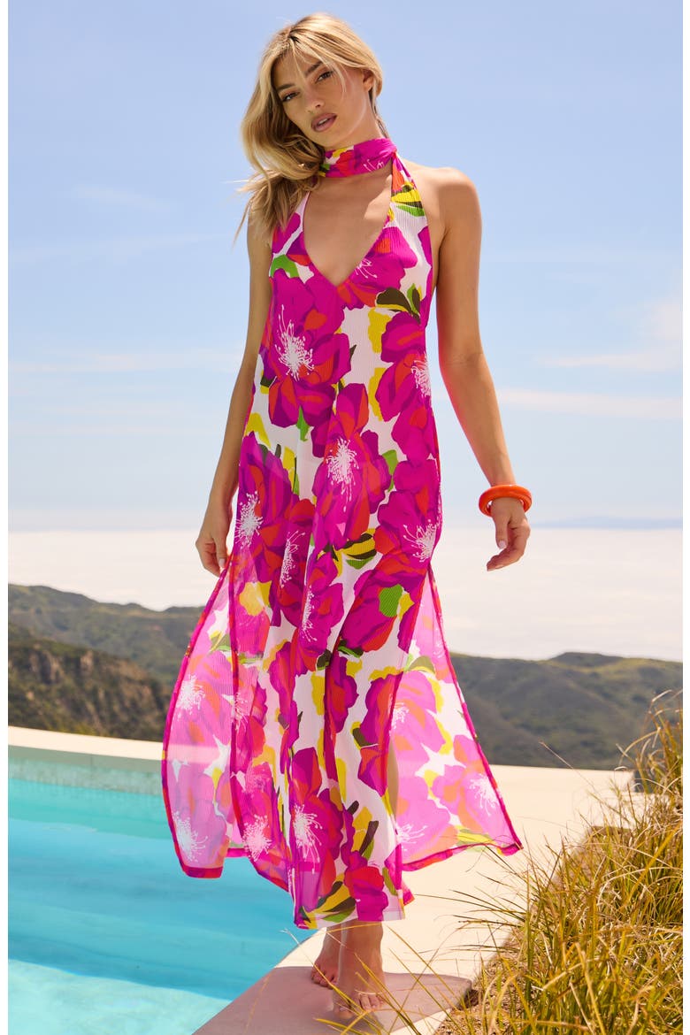 Bloom Semisheer Mesh Cover-Up Maxi Dress, Alternate, color, PINK MULTI