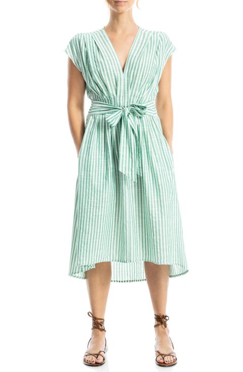 Stripe Tie Front Cotton Blend Dress