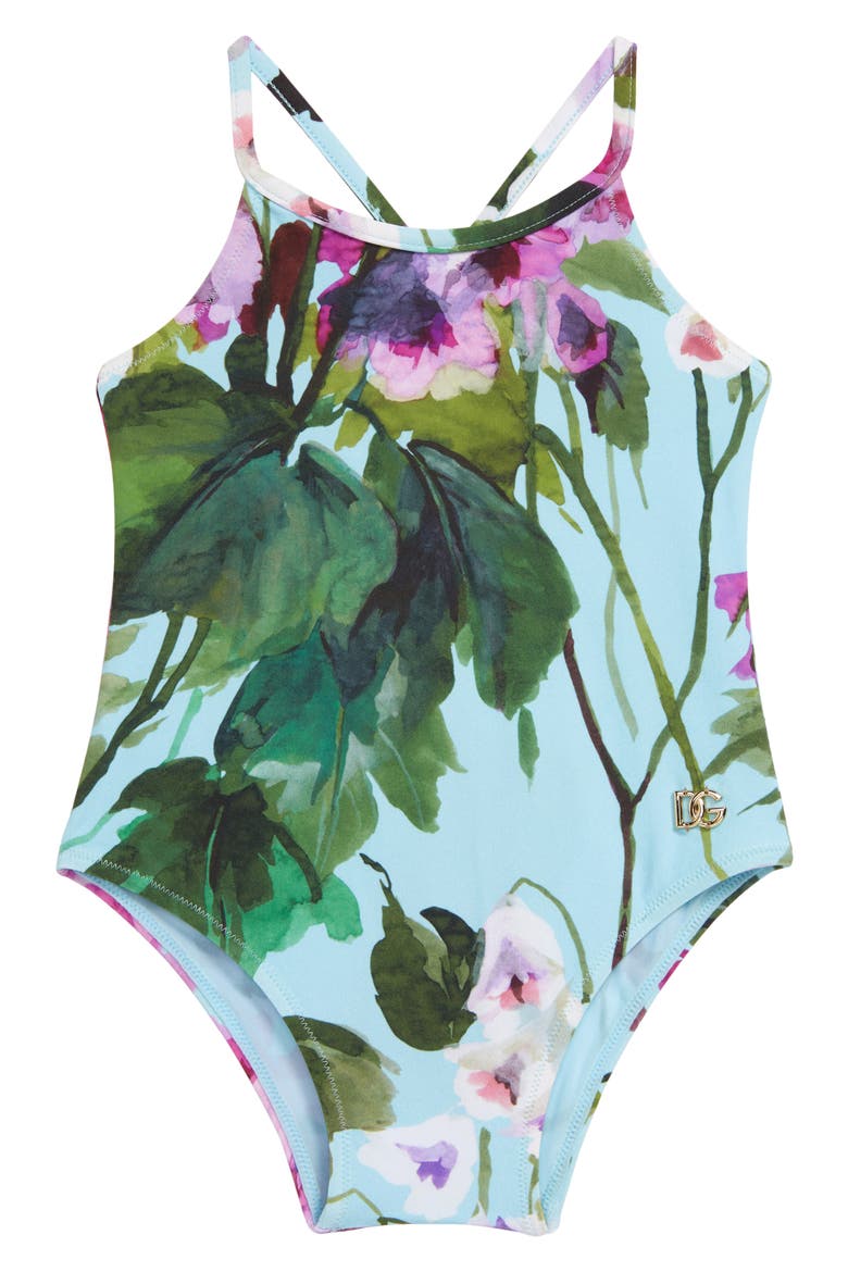 Floral Print One-Piece Swimsuit, Main, color, BLUE FLORAL
