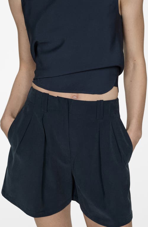 Mango Pleated Shorts In Dark Navy