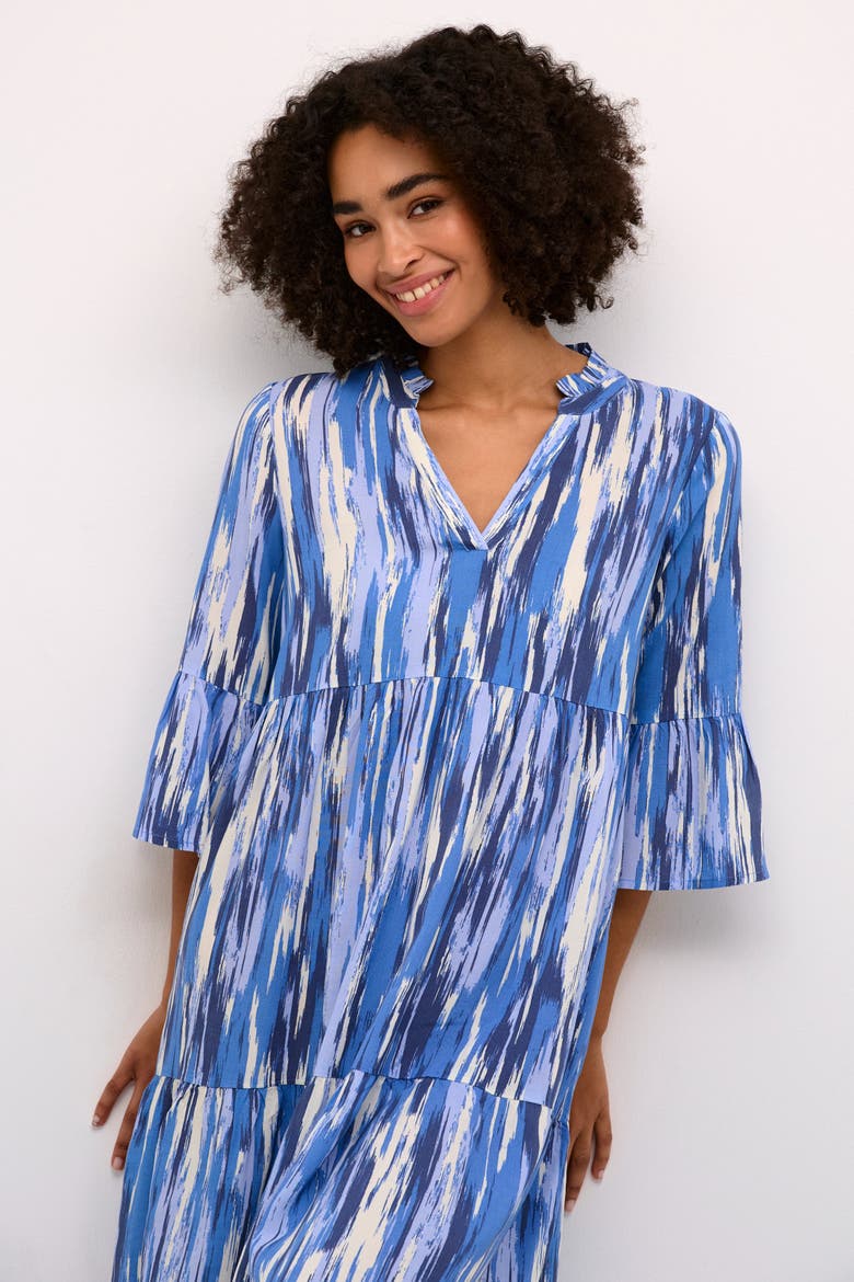 Arina 3/4 Sleeve A-Line Fit Dress, Alternate, color, Blue Abstract Print