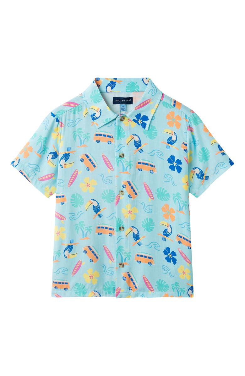 Andy & Evan Kids' Short Sleeve Button-Up Shirt & Shorts Set, Alternate, color, Aqua Beach