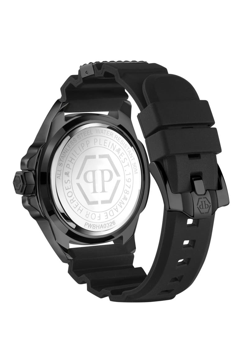 Plein Majesty Silicone Strap Watch, 45mm, Alternate, color, IP BLACK