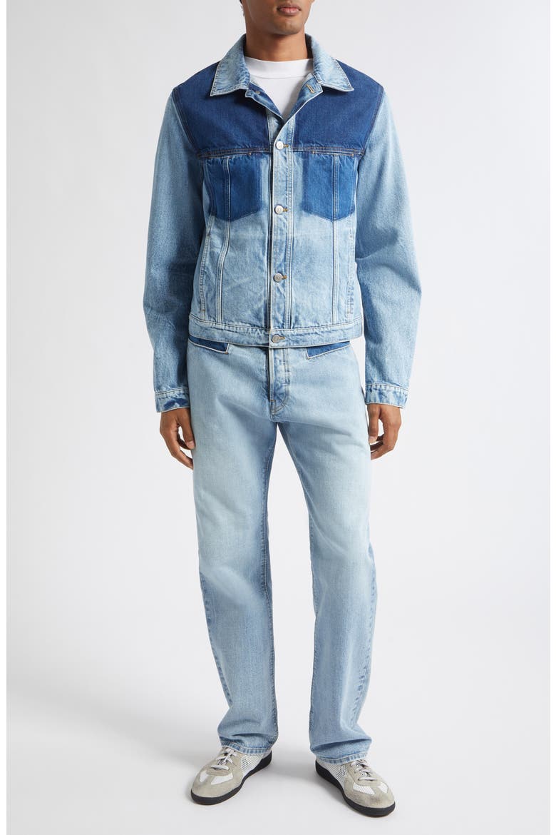 Patchwork Denim Trucker Jacket, Alternate, color, SHADES OF INDIGO BLUE