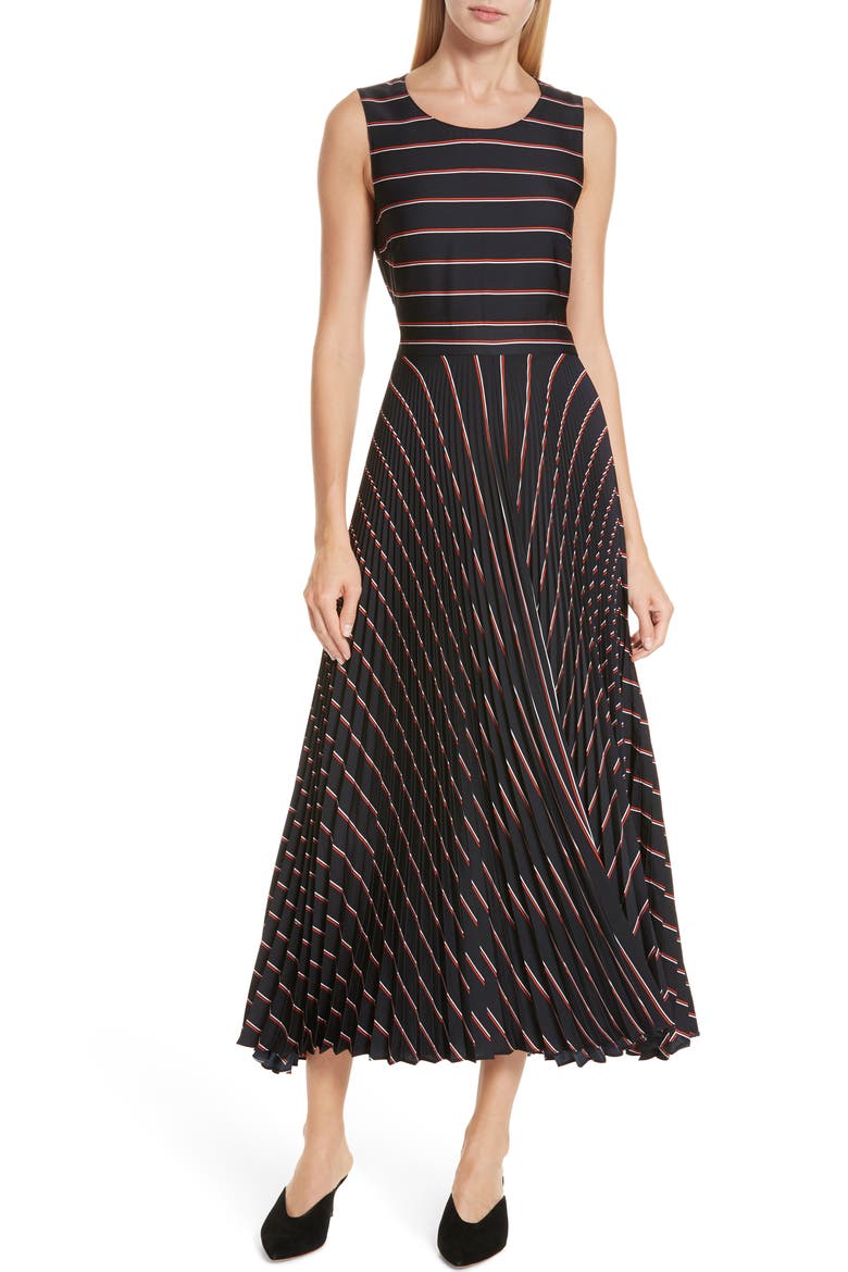 Halle Stripe Midi Dress, Main, color, NAVY/ PINK/ ORANGE