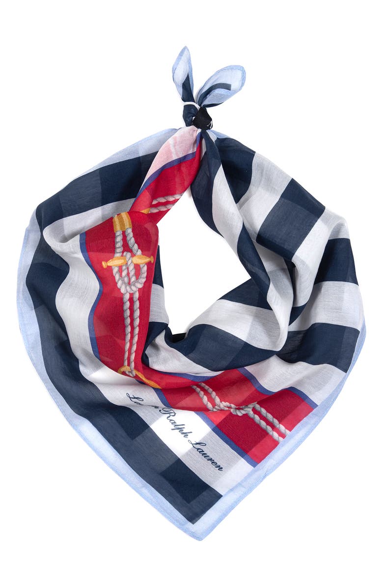 Lauren Ralph Lauren Nautical Stripe Small Square Scarf, Main, color, Refined Navy