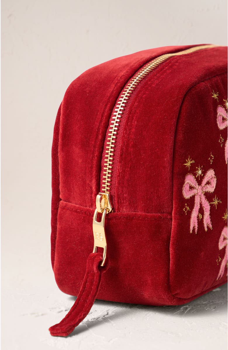 Elizabeth Scarlett Dazzling Bows Velvet Makeup Bag, Alternate, color, 