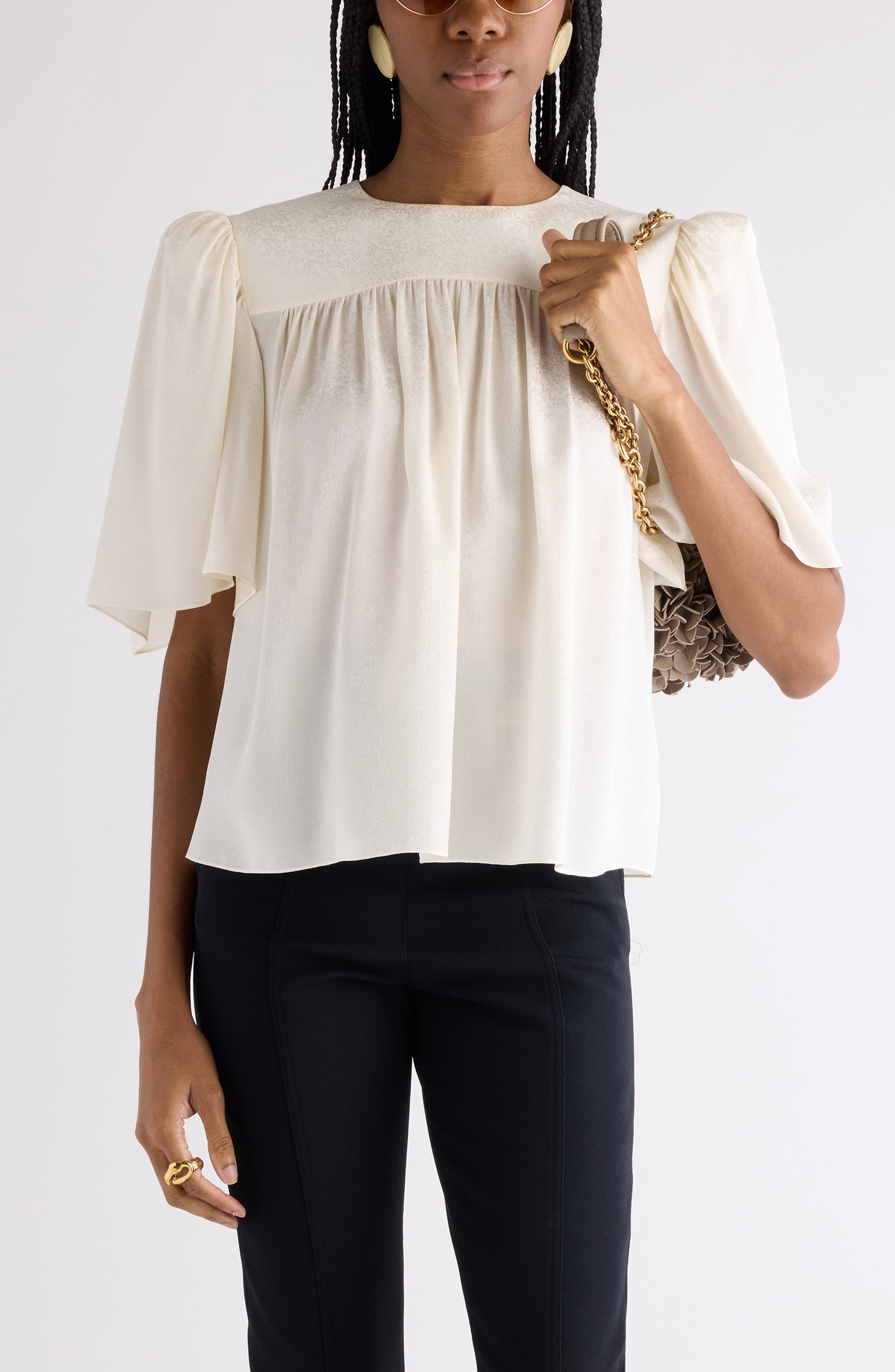 Organic Silk Jacquard Popover Top