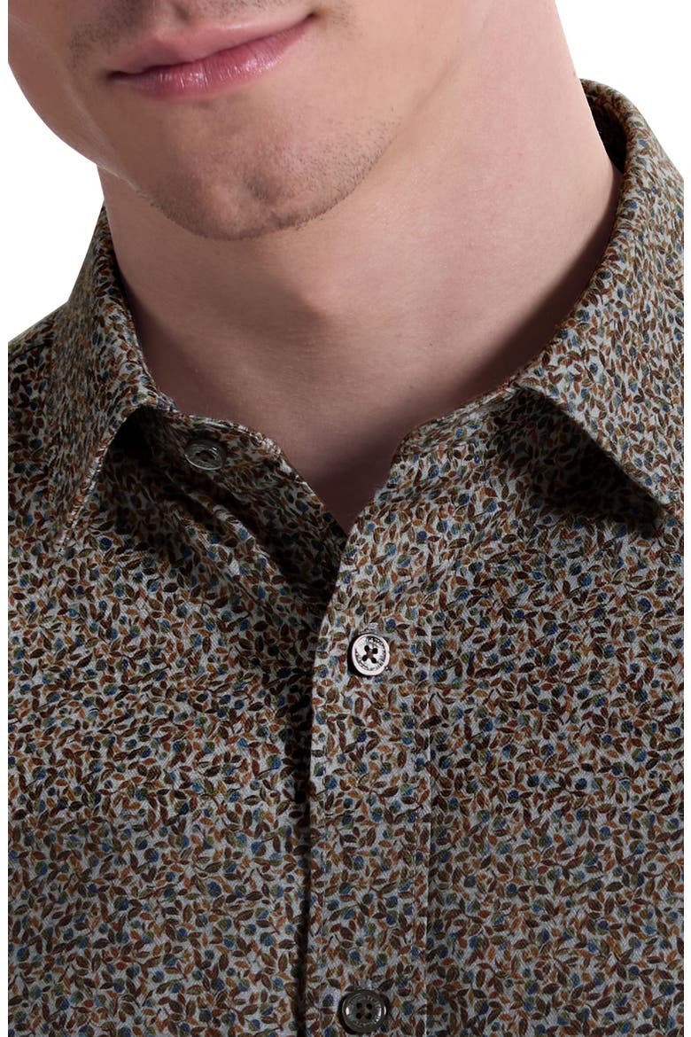 Julian Shaped Fit Leaf Print Cotton Button-Up Shirt, Alternate, color, SIENNA
