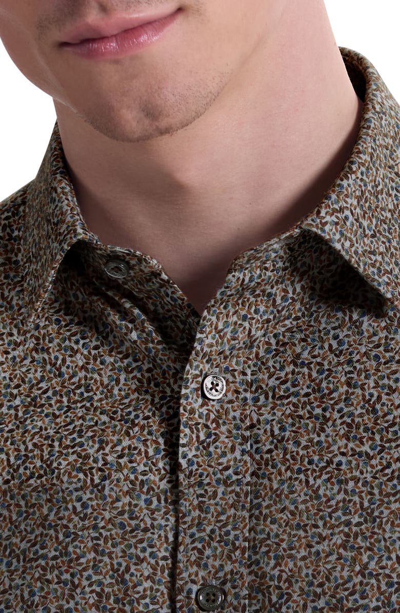 Bugatchi Julian Shaped Fit Leaf Print Cotton Button-Up Shirt, Alternate, color, Sienna