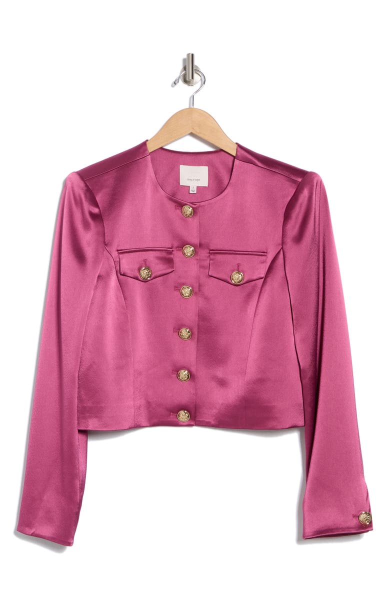 Cinq à Sept Rainier Crop Satin Jacket, Alternate, color, Dark Ube