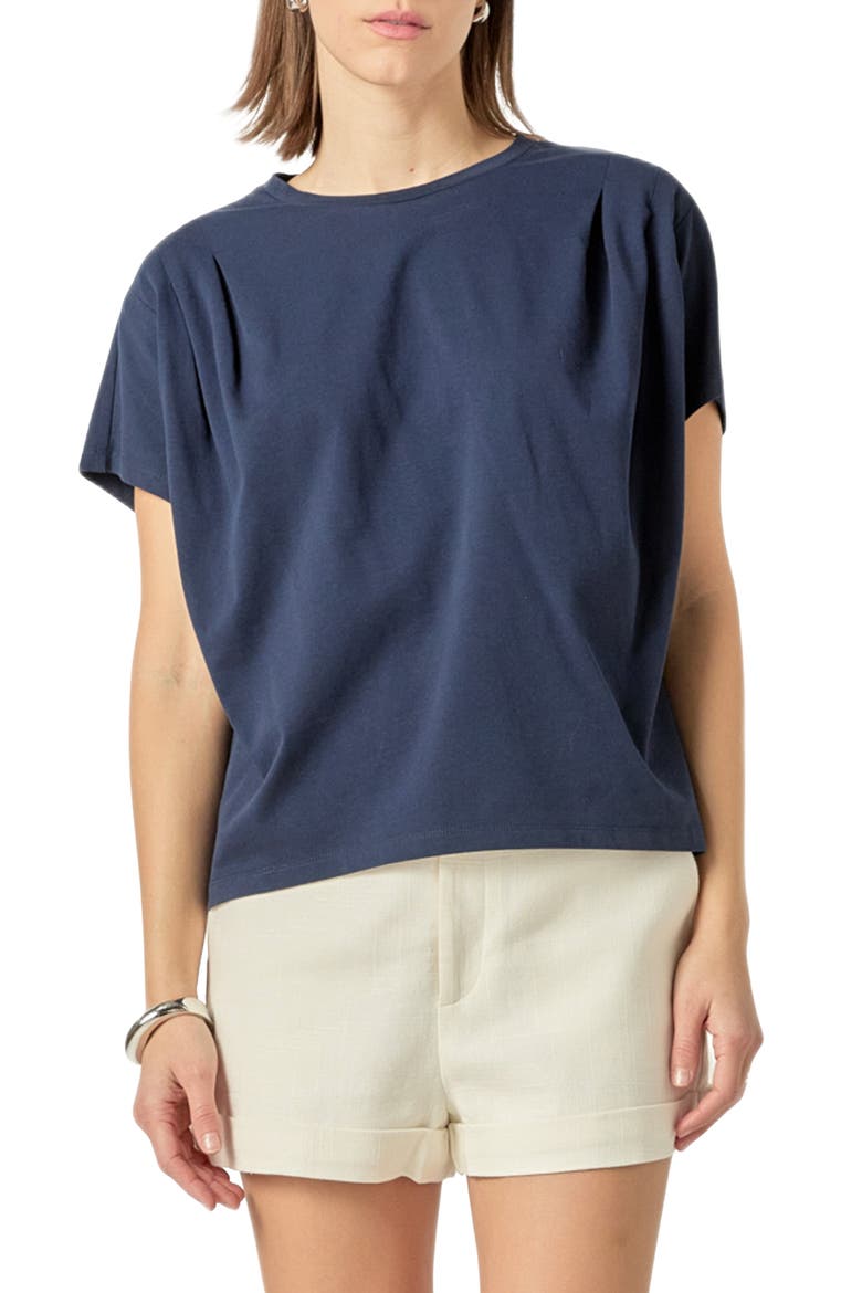 Pleat Shoulder T-Shirt, Main, color, NAVY