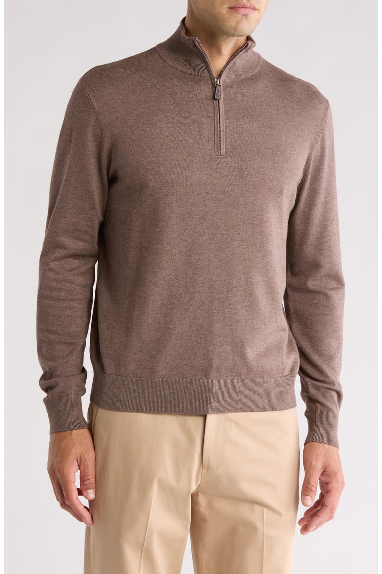 Solid Quarter Zip Pullover, Main, color, BROWN