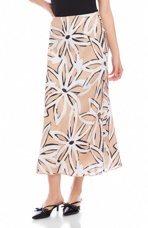 Eva Print Bias Cut Ankle Skirt