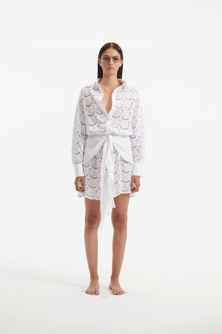 Nayeli Tie-Front Cotton Shirt Dress, Alternate, color, White