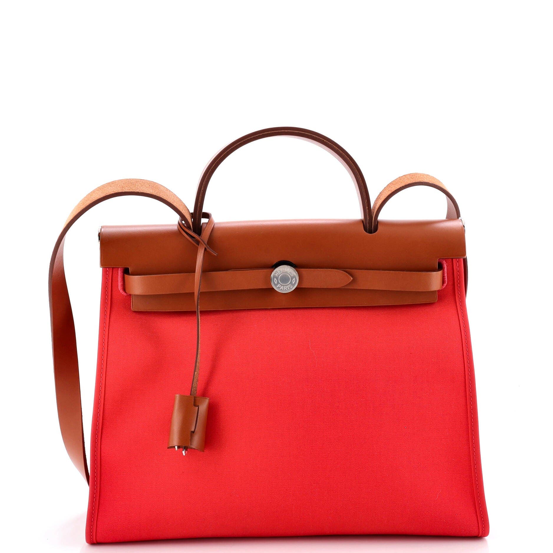 Pre-Owned Hermes Herbag Zip Leather and Toile 31, Main, color, Bougainvillier