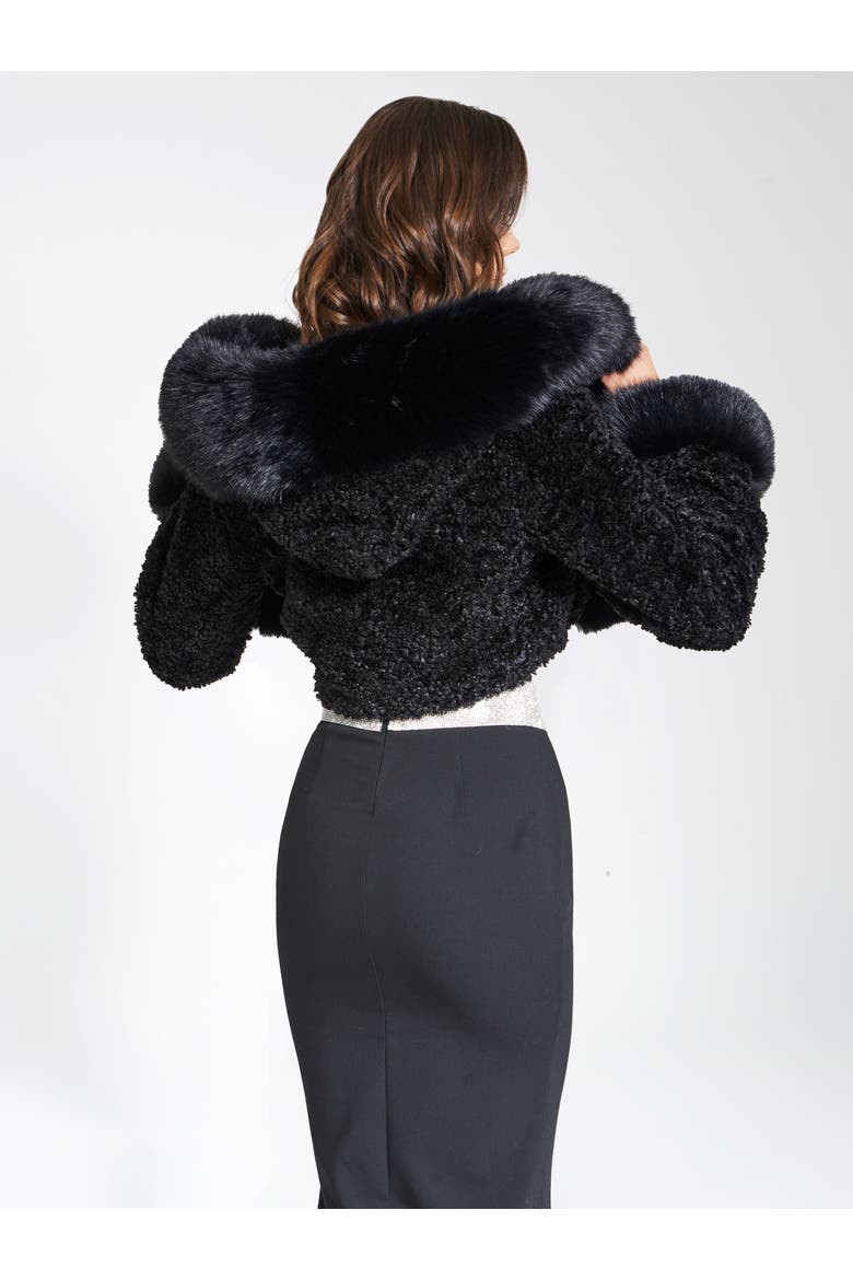 Kali Cropped Faux Fur Jacket With Hood, Alternate, color, Black