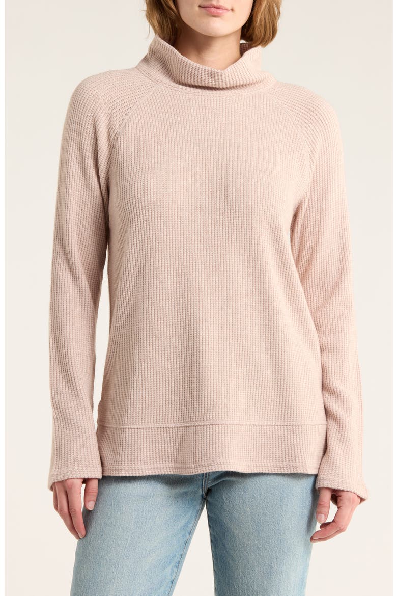 Cozy Cowl Neck Long Sleeve Waffle Knit Top, Main, color, BEIGE
