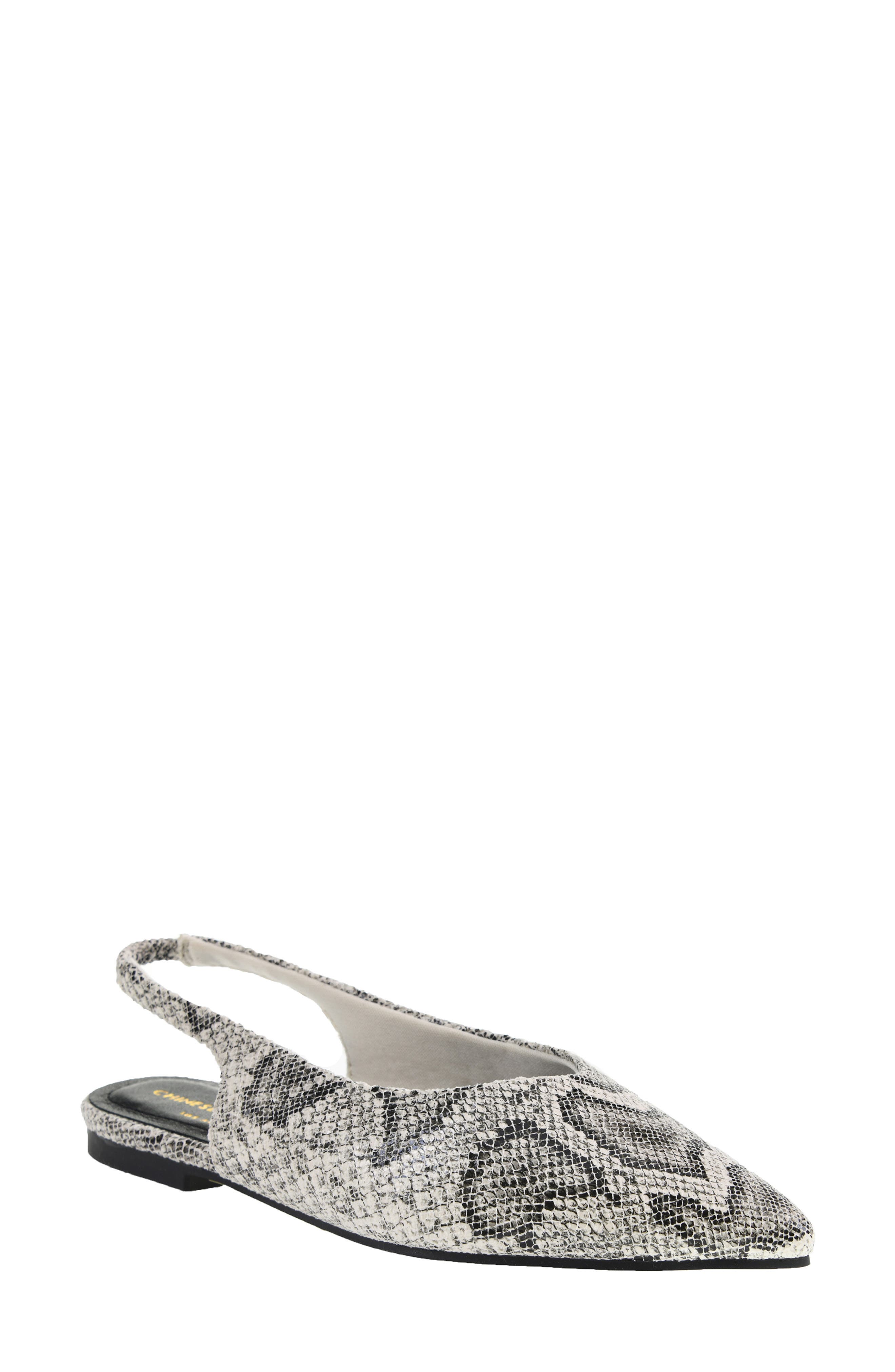 Hadiya Pointed Toe Slingback Flat, Main, color, CREAM SNAKE EMBOSSED