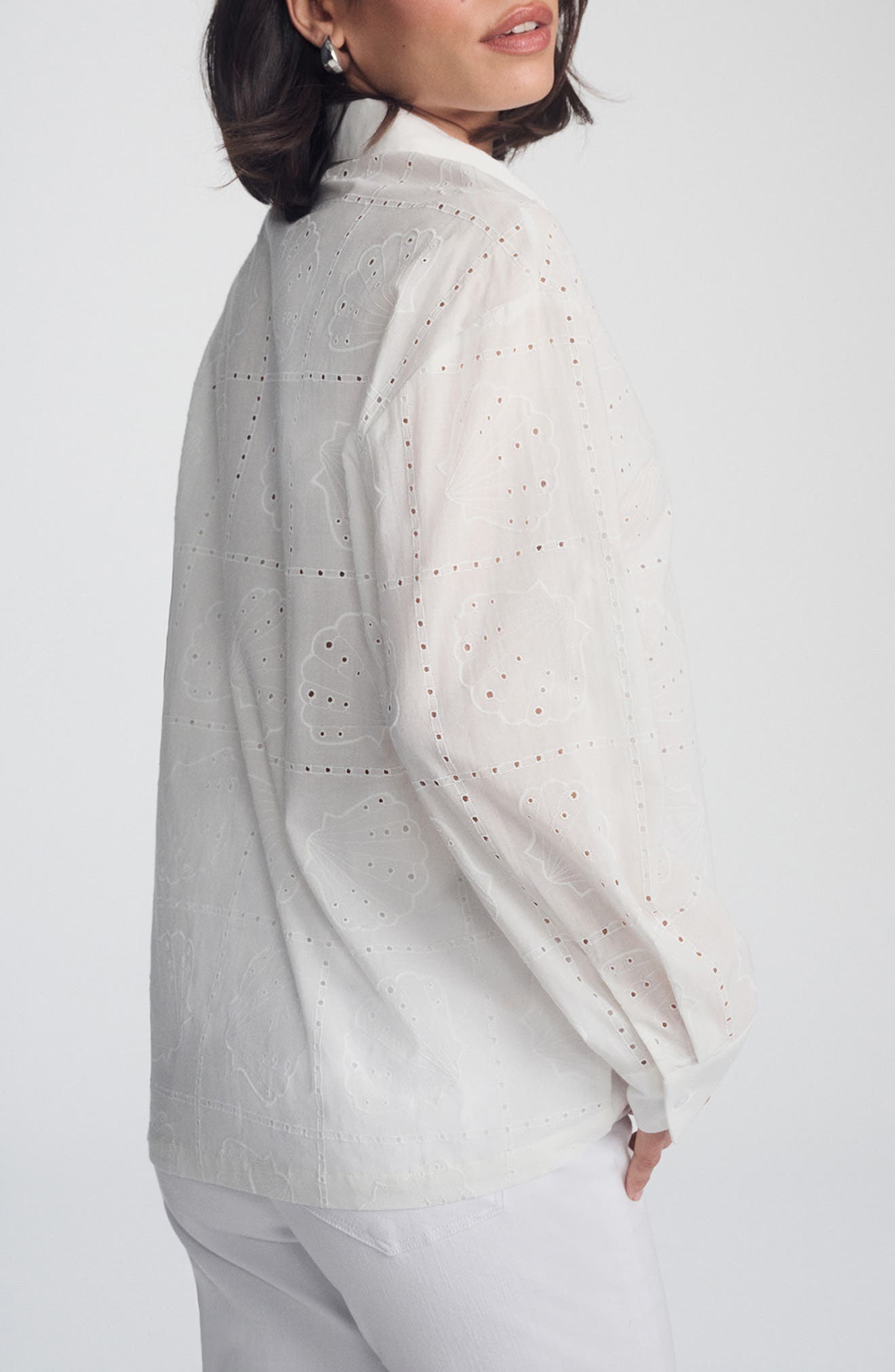 Scallop Eyelet Cotton Button-Up Shirt - image 2