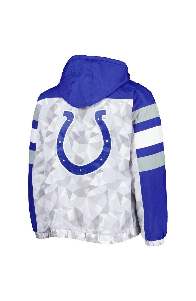 STARTER Men's Starter White/Royal Indianapolis Colts Thursday Night Gridiron Raglan Half-Zip Hooded Jacket, Alternate, color, White