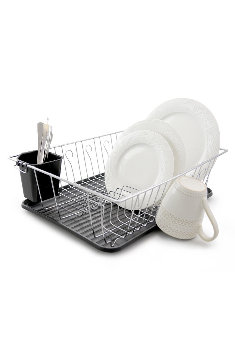 16in Chrome Dish Rack with Black Draining Tray, Alternate, color, Black