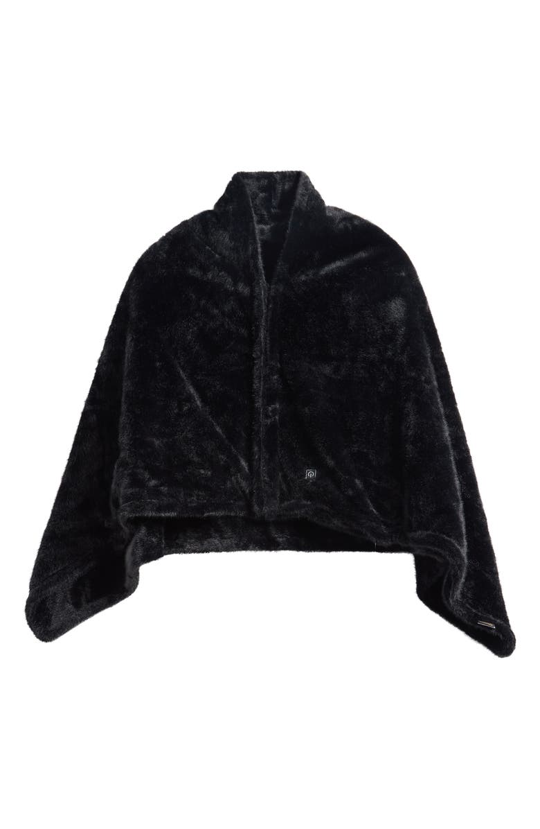 PARIS HILTON Heated Faux Fur Shawl Blanket, Main, color, Black