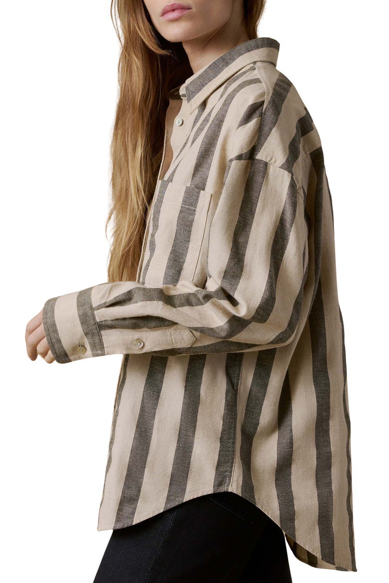 Stripe Relaxed Fit Cotton Blend Button-Up Shirt, Alternate, color, PINE BAY STRIPE