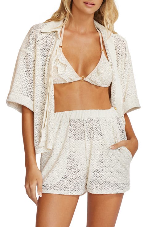 Blake Metallic Sheer Button-Up Cover-Up Shirt