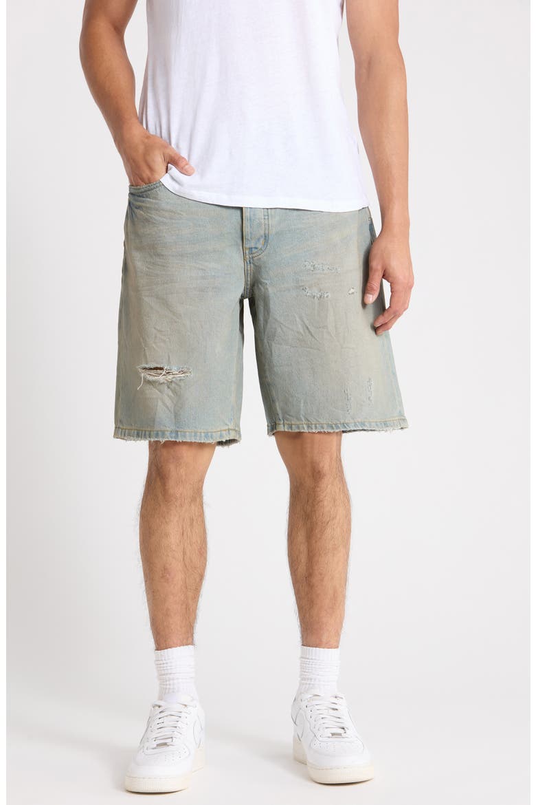 P059 Ripped Relaxed Fit Denim Shorts, Main, color, LIGHT INDIGO